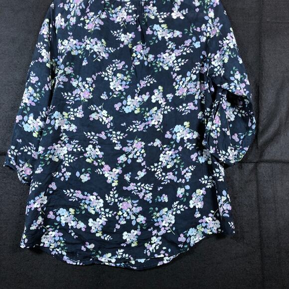 J Jill Womens Blouse Blue Multi Floral Pull Over V Neck Long Sleeve Sheer Small - Picture 11 of 12